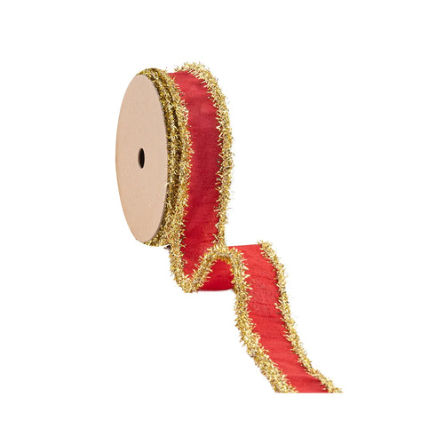 1” LaRibbon Red Tinsel edge Ribbon