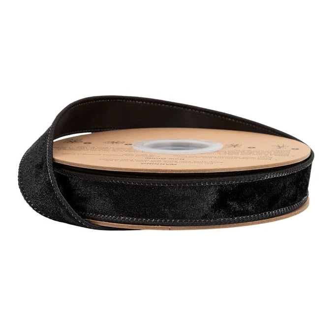 1" Wired Heritage Velvet Ribbon | Black | 10 Yard Roll