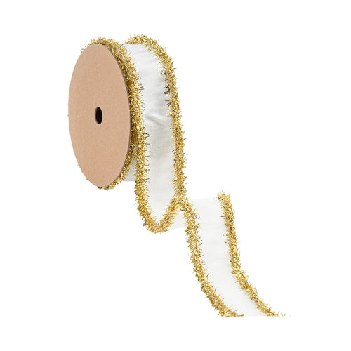1” LaRibbon White Tinsel Edge Ribbon