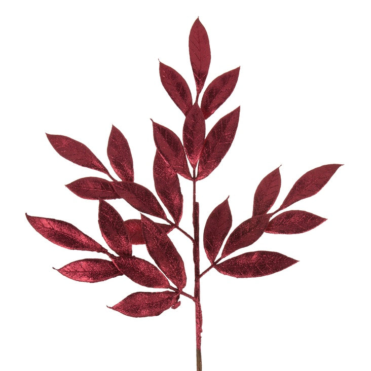 22" Burgundy Glitter Bay Leaf
