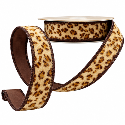 1" x 10yds faux horsehair "Coco" leopard, brown-tan