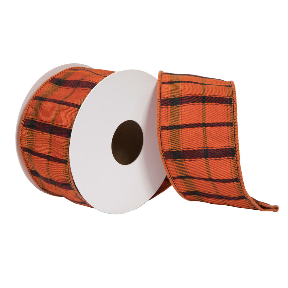 2.5" x 10 Yards Orange Dupion Plaid Ribbon